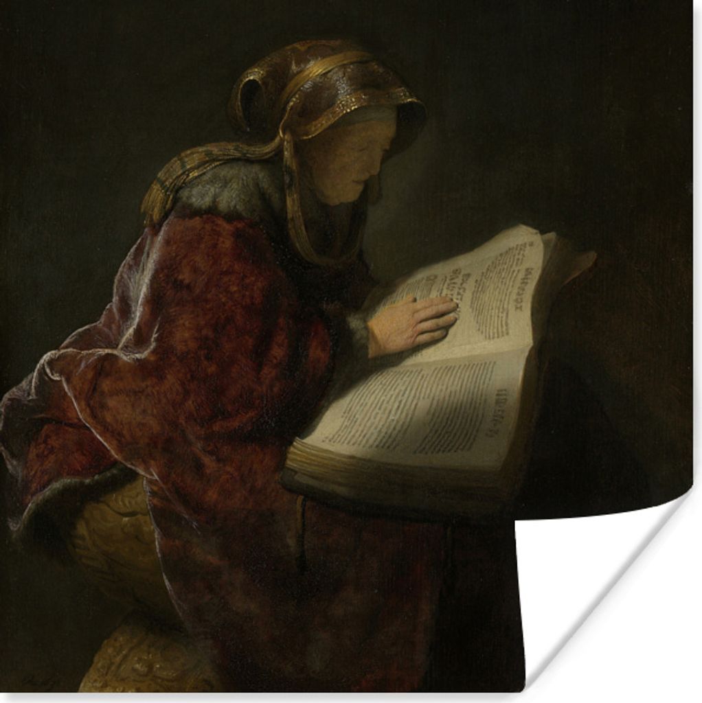 MuchoWow Poster Alte Frau beim Lesen, wahrscheinlich die Prophetin Hanna - Gemälde von Rembrandt van Rijn 30x30 cm - Wandposter - Printing