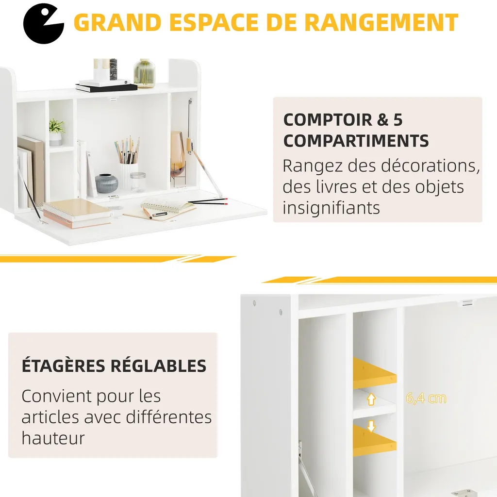 Table murale d'ordinateur rabattable, bureau mural avec étagères - 7