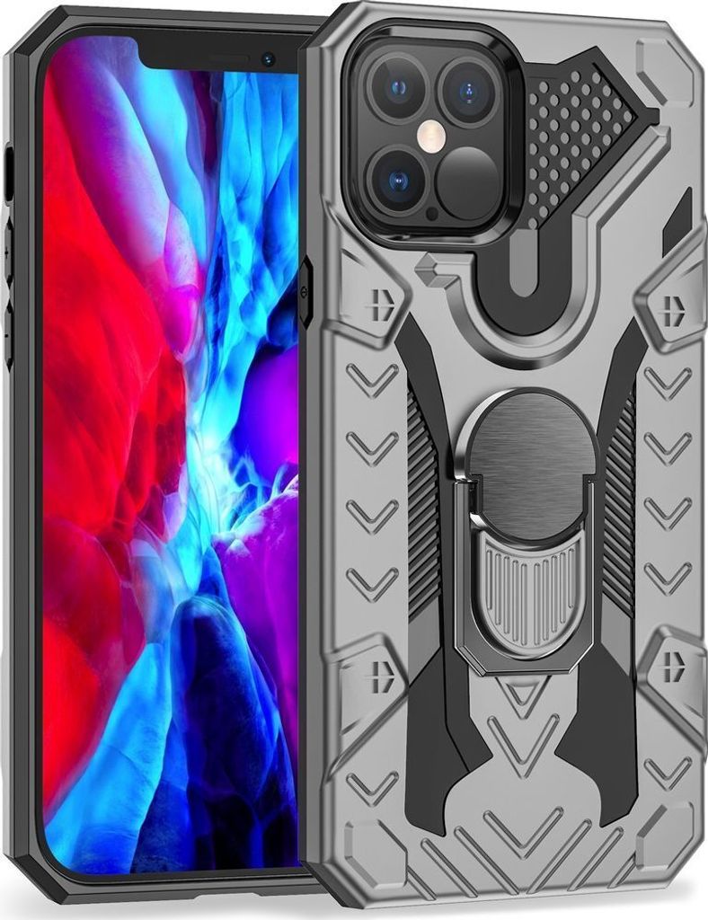 Mobigear Armor Ring iPhone 12 Pro Max Hülle Hardcase Backcover Stoßfest mit Ringhalter - Grau