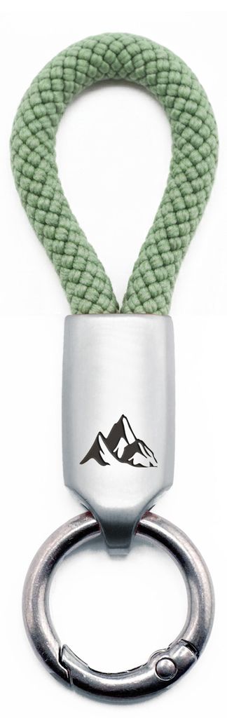 GIPFELWELLE Handgemachter Edelstahl Schlüsselanhänger mit Gravur Kette Ring Paracord 6 mm Segeltau, Damen Herren, Berg, Salbei, Silber
