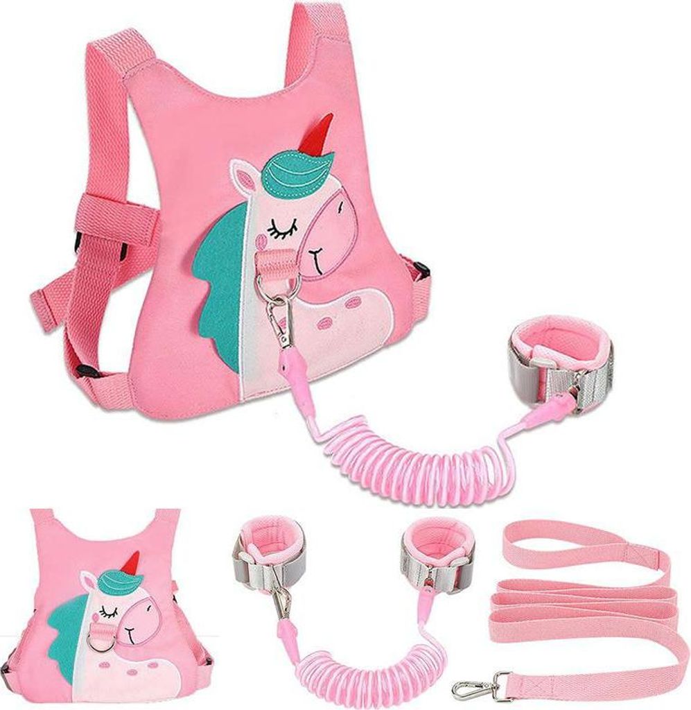 Zimilo Kinder Sicherheits-Armband Anti-Verlust Verstellbar Atmungsaktiv Baumwolle 1-6 Jahre, Rosa Regenbogenpferd