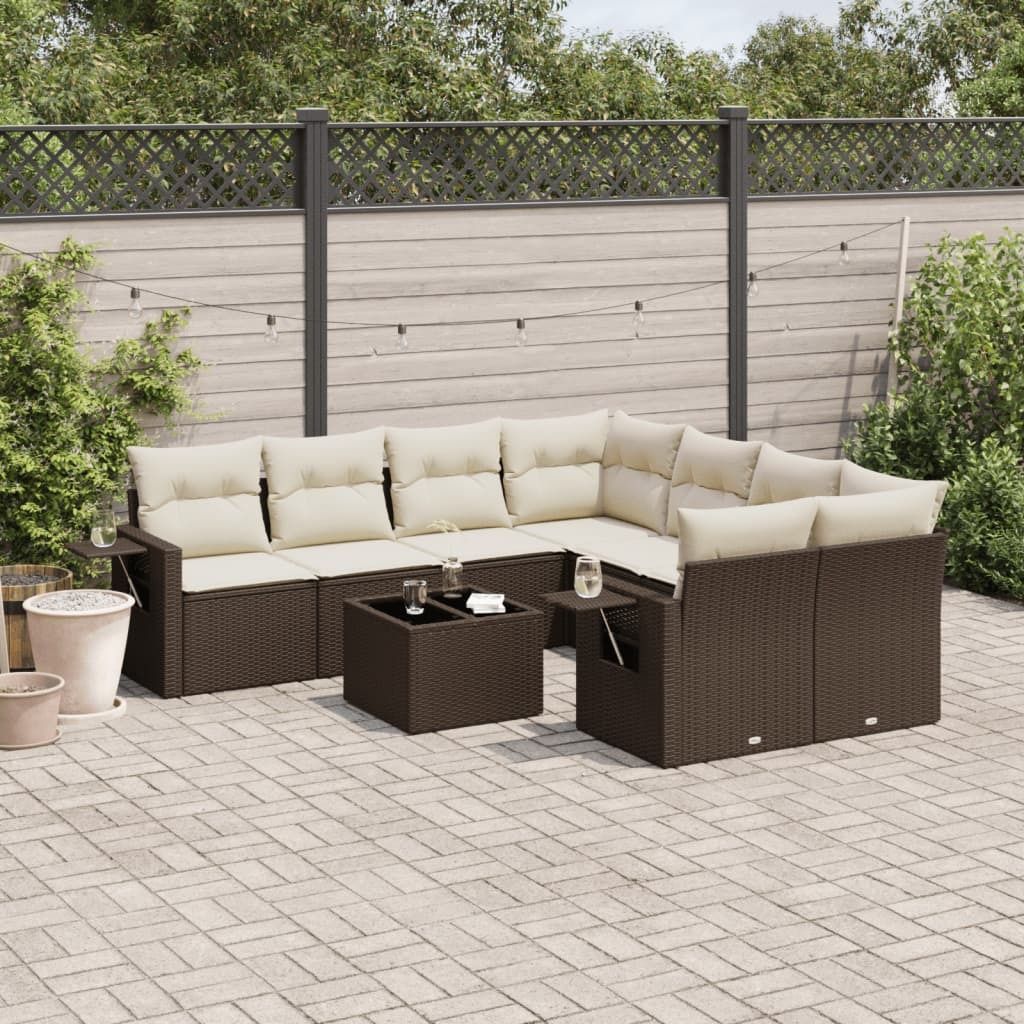 Maison Exclusive - 9-tlg. Garten-Sofagarnitur mit Kissen Braun Poly Rattan