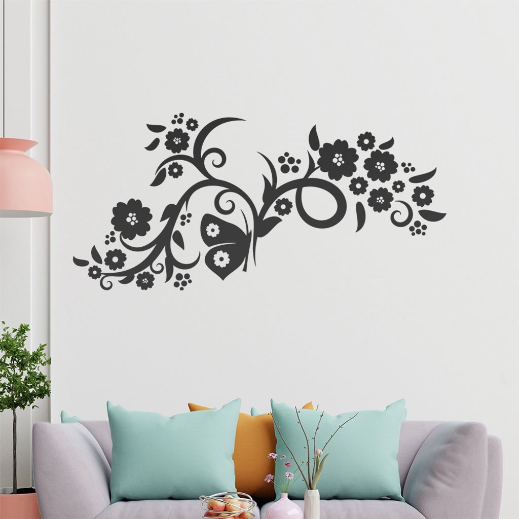 Falter Schmetterling Blüte Wandtattoo in 6 Größen - Wandaufkleber Wall Sticker - Dekoration, Küche, Wohnzimmer, Schlafzimmer, Badezimmer