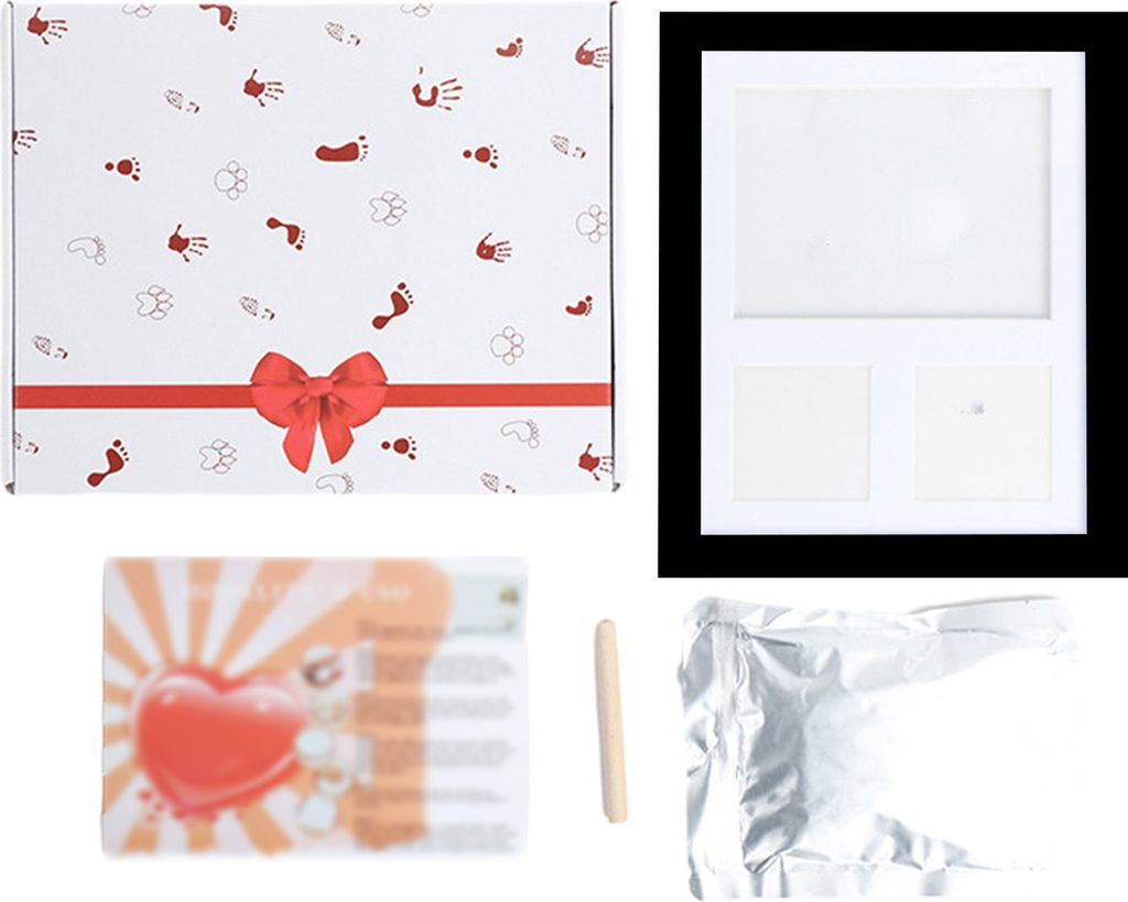 Baby Handabdruck Fußabdruck Bilderrahmen mit Stempelkissen Neugeborenes Mädchen Jungen Hand-Fuß-Abdruck Bilderrahmen Andenken Geschenk für neue...