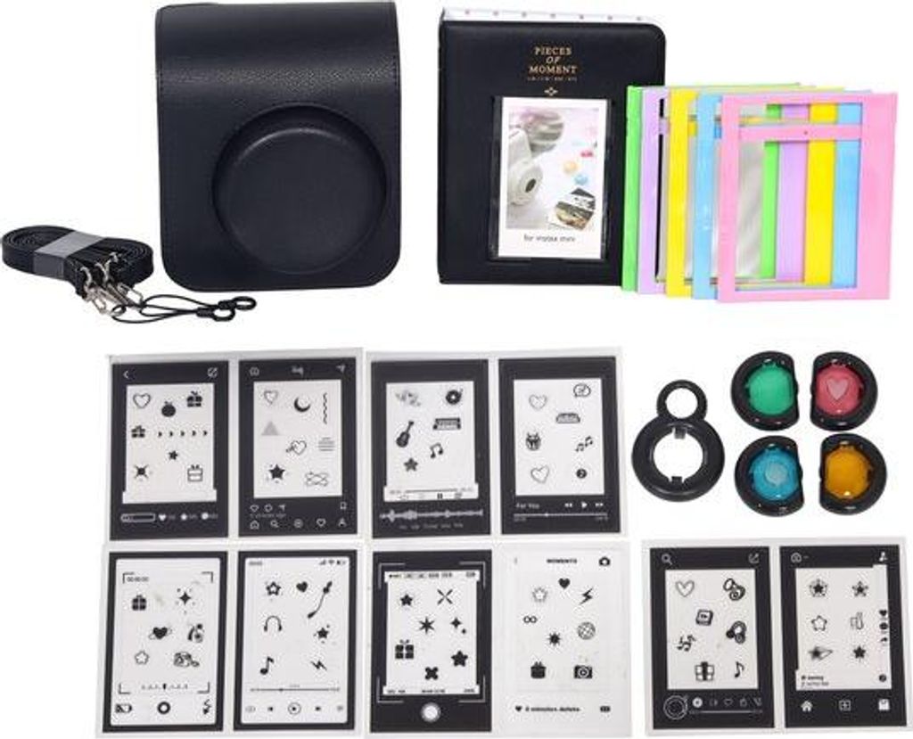 Somstyle Komplettes Zubehörset geeignet für Fujifilm Instax Mini 41 - Kameratasche mit Tragegurt, Filterset, Fotoalbum und mehr - Schwarz