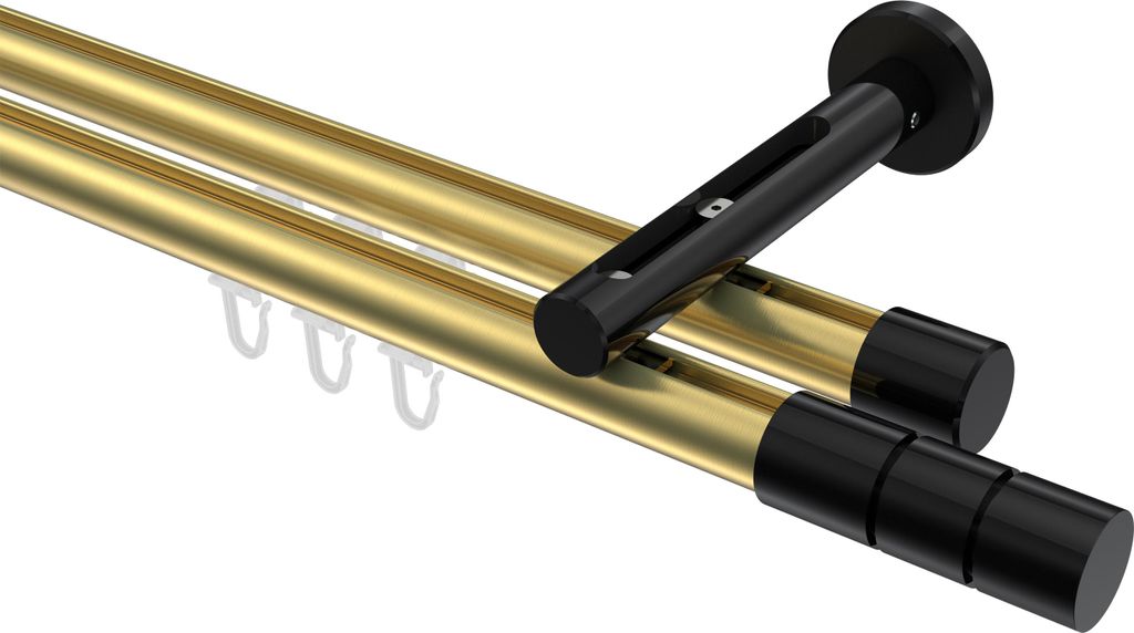 Interdeco Innenlaufstange / Gardinenstange mit Innenlauf Messing-Optik / Schwarz, Typ Siteno Elanto (Rillenzylinder), 20 mm Ø 2-läufig, 420 cm