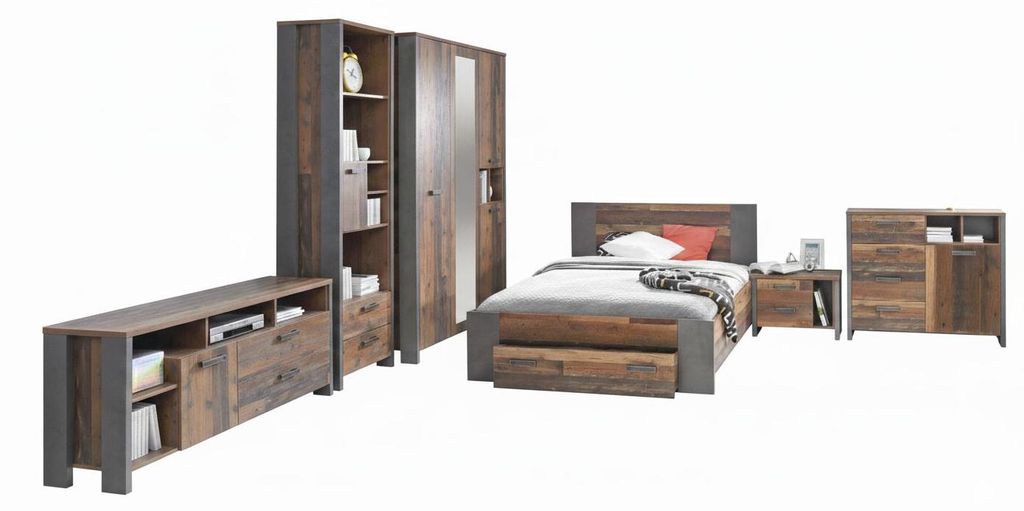 Jugendzimmer CLIF Komplettset 7-tlg. Optik: Old Wood Vintage von Forte