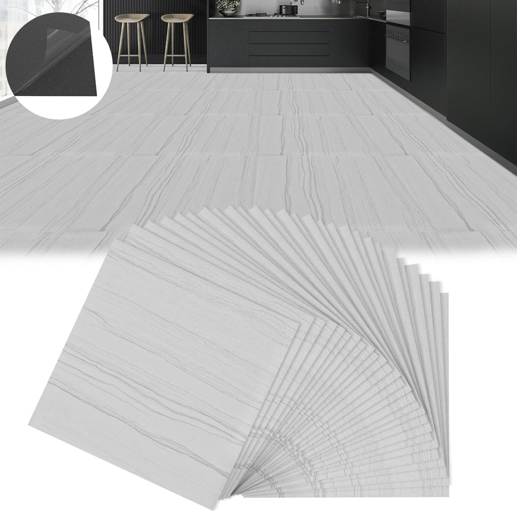 UISEBRT 27 Stück Vinylboden 30 x 30 cm DIY Selbstklebender Wasserfester PVC-Boden, 3D-Holzmaserung Bodenbelag, ca. 2,5m² - Eiche Optik Natur