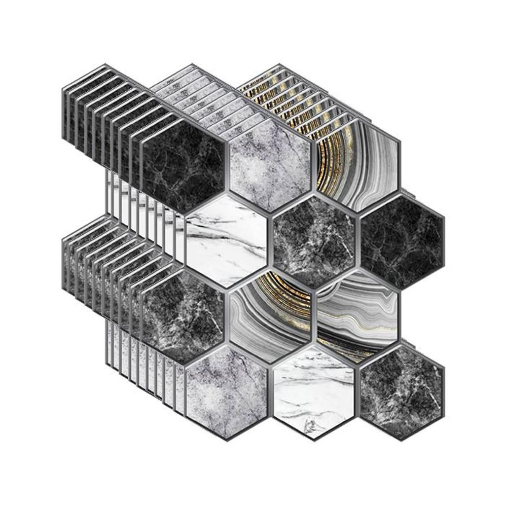 3D Wandsticker Hexagon Marmor 10 Stück, dekorative Aufkleber mit Steinrelief, selbstklebende wasserfeste Wandpaneele – HexagonWall