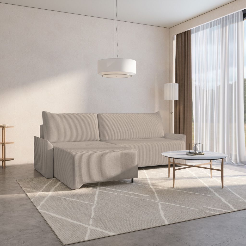 MOEBLO Ecksofa aus Cord – Ottomane beidseitig montierbar, Ecksofa , Couch für Wohnzimmer, Schlafsofa Sofagarnitur Sofa Eckcouch L-Form Cordstoff...