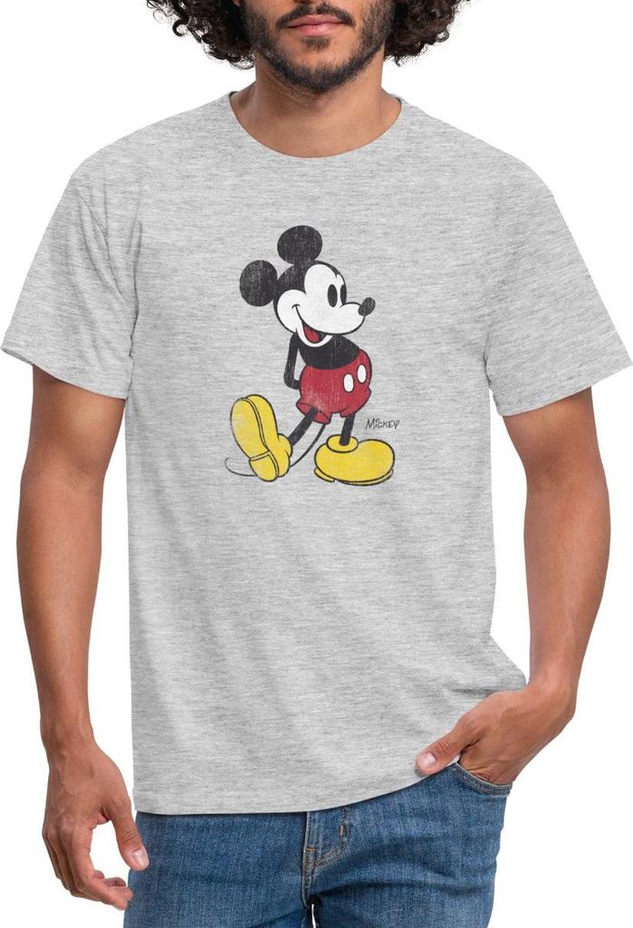 Mickey & Minnie Klassisches Mickey Mouse Motiv Männer T-Shirt, M, Grau meliert