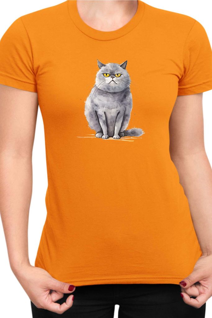 Damen T-Shirt Funny Cats Breeds British Shorthair Cat 018, Lady S / Orange