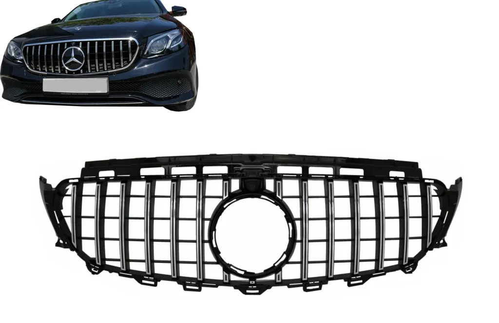 Grille Panamericana Mercedes W213 S213 Noire et Chrome Support Caméra
