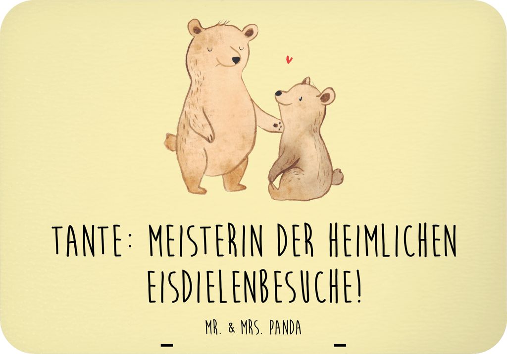 Mr. & Mrs. Panda magnet Tante Eisdielenmeisterin - Gelb Pastell - Geschenk, Verwandtschaft, Familie, Notizhalter, holzmagnet, zettelhalter, Neffe, ...
