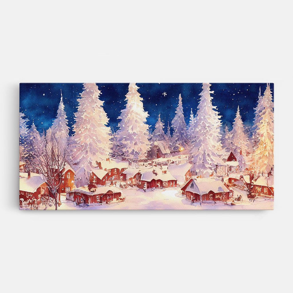 ARTHUB Leinwandbild 40x80 cm, Snow Falling Painting | Wohnzimmerdekoration, Hängende Bilder, Wanddekoration, Heimdekoration, Landschaften, Winter