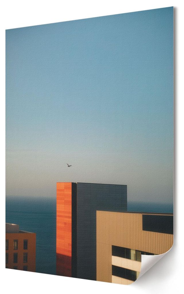 Stadt und Meer- Kunstdruck A1 (59x84 cm) - Minimalistisch, Modern- Wandbild für Wohnzimmer Schlafzimmer & Flur, Modernes Poster Wanddeko, Ungerahmt