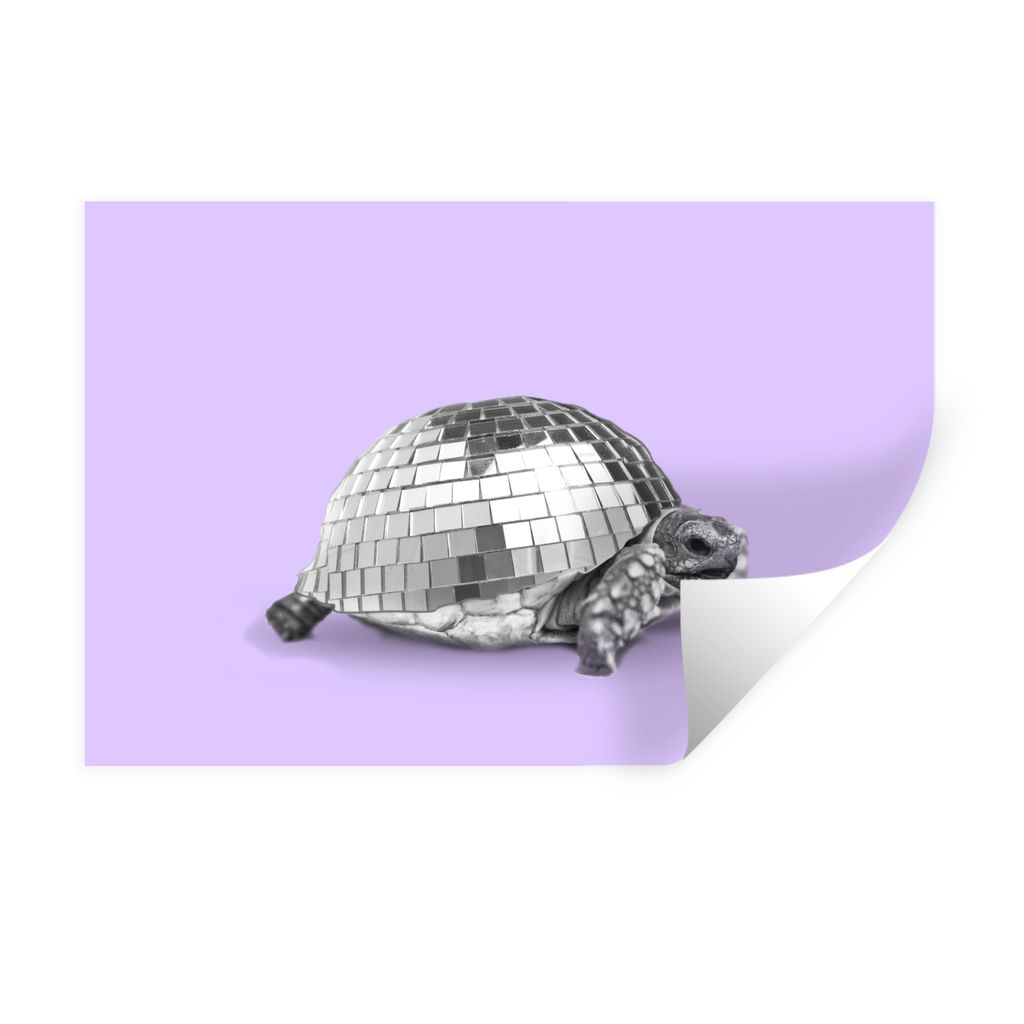 MuchoWow Wandtattoo Wandsticker Wandaufkleber Schildkröte - Discokugel - Disco - Tier - Lila 60x40 cm Selbstklebend und Repositionierbar - Wierd...