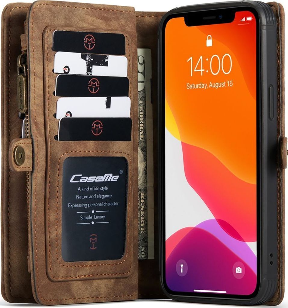 Caseme 008 iPhone 12 Mini Hülle Abnehmbare 2in1 Klapphülle Geldbörse - Braun