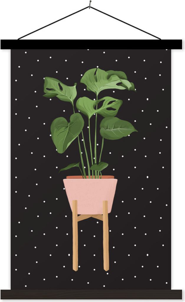 MuchoWow Textilposter Zimmerpflanze - Monstera - Dots 40x60 cm mit schwarzem Rahmen - Wanddekorationen