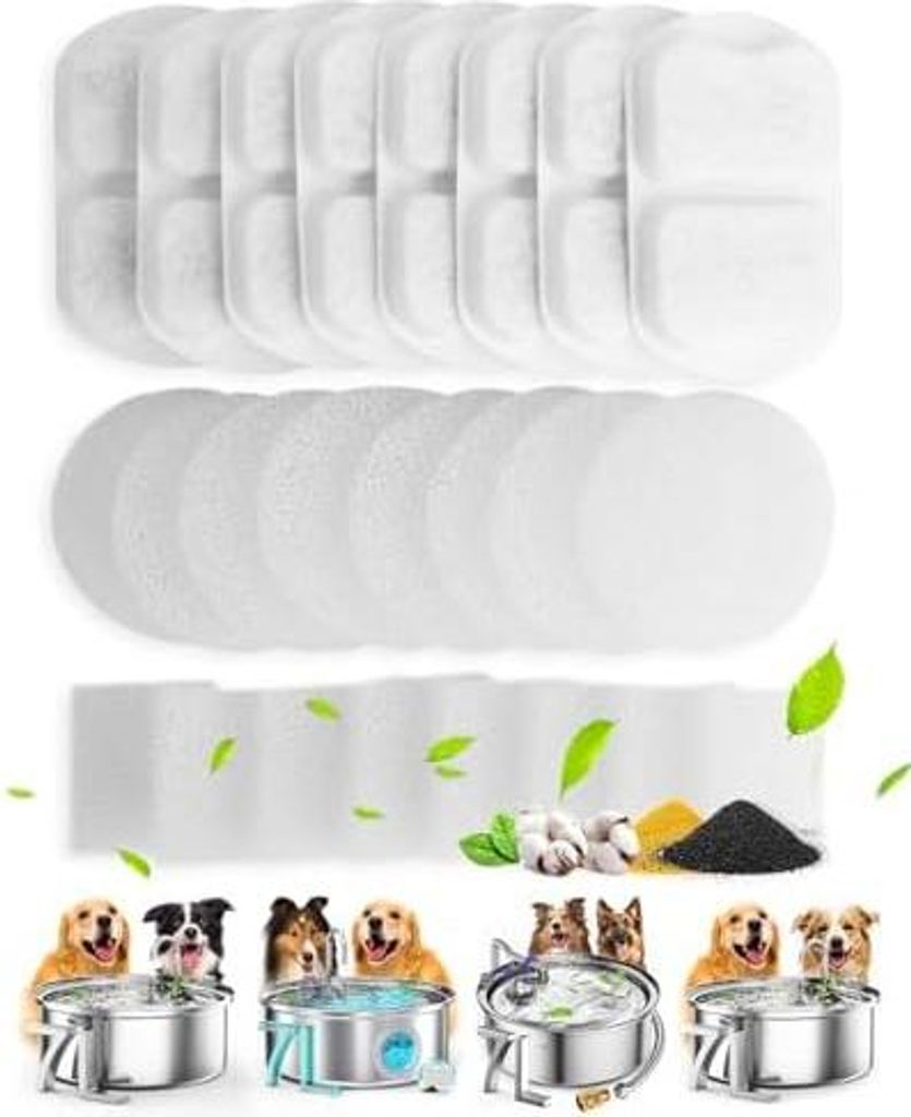 8 Packung Ersatzfilter für 7L Hundebrunnen Trinkbrunnen Edelstahl, Wasserbrunnen für Katz, 3 Filtersystem