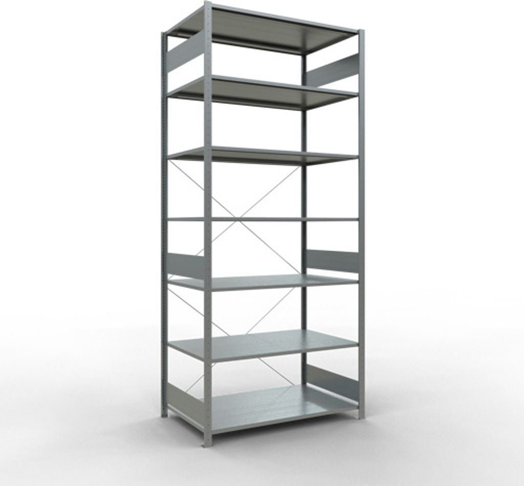 Schulte Fachbodenregal MULTIplus150 Stecksystem | Grundregal | HxBxT 300x130x80cm | 7 Ebenen | Fachlast 150kg | Verzinkt