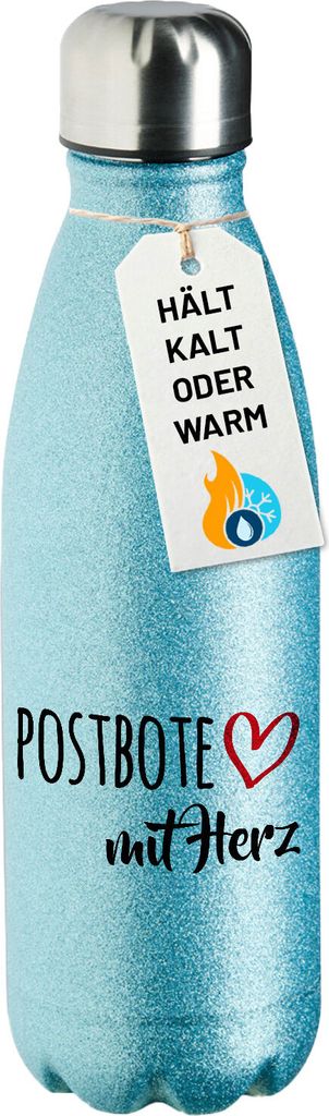 Huuraa Trinkflasche Postbote mit Herz 500ml Blue Edelstahl Wasserflasche Trinkflasche Geschenkidee