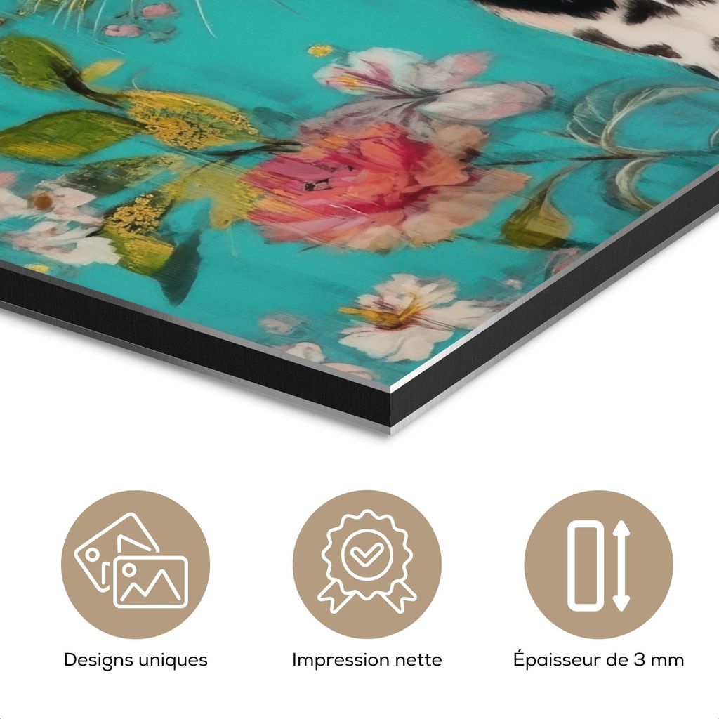 MuchoWow Wanddekoration Metall Metallbild Wandkunst 20x20 cm Leopard - Blumen - Krone MuchoWow Aluminium Gemälde - Alu Dibond Bilder