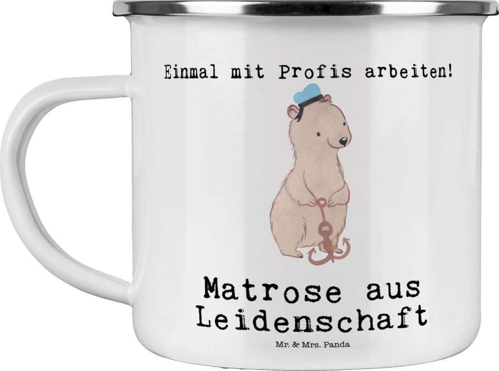 Mr. & Mrs. Panda Teetasse Matrose Leidenschaft - Weiß - Geschenk, Lustig, Schiffsmechaniker, Pott, Emaille Becher, Spruch, Tasse, Seemann, Haferl,...