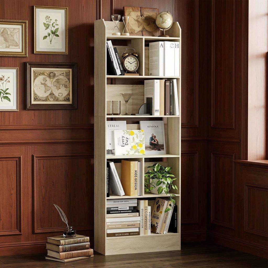 Bücherregal mit 6 Fächern, 24 x 60 x 170 cm, Eichenbeige | Produktbild 