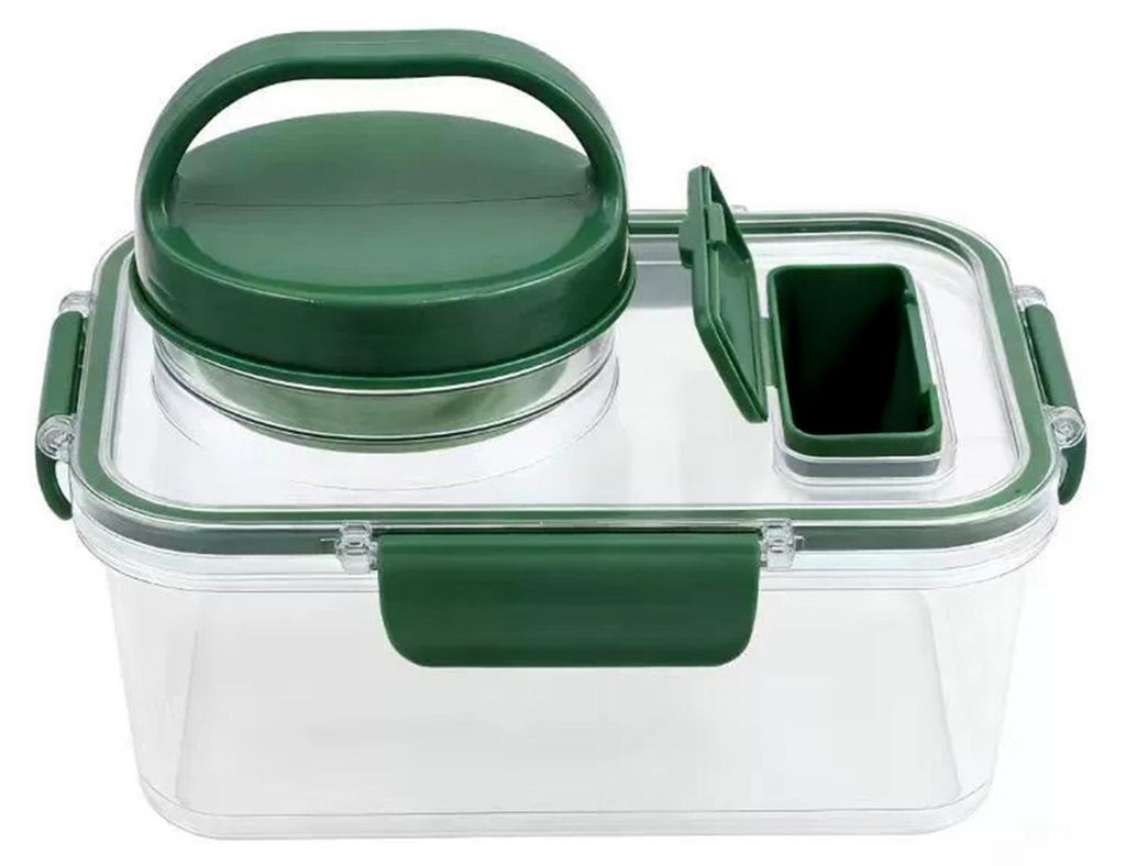 Salatglas mit 4-Fächer-Gewürzbox, auslaufsicherer Vorratsbehälter mit integriertem Dressingfach, BPA-freier Kunststoff-Salatbehälter für unter...