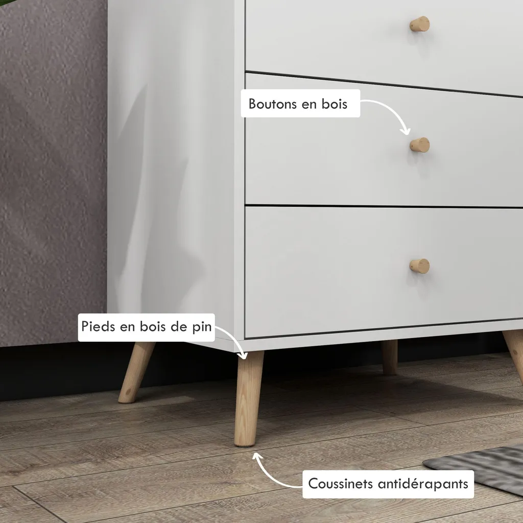 Petite commode 3 tiroirs gain de place blanche et bois - Solution rangement - 7