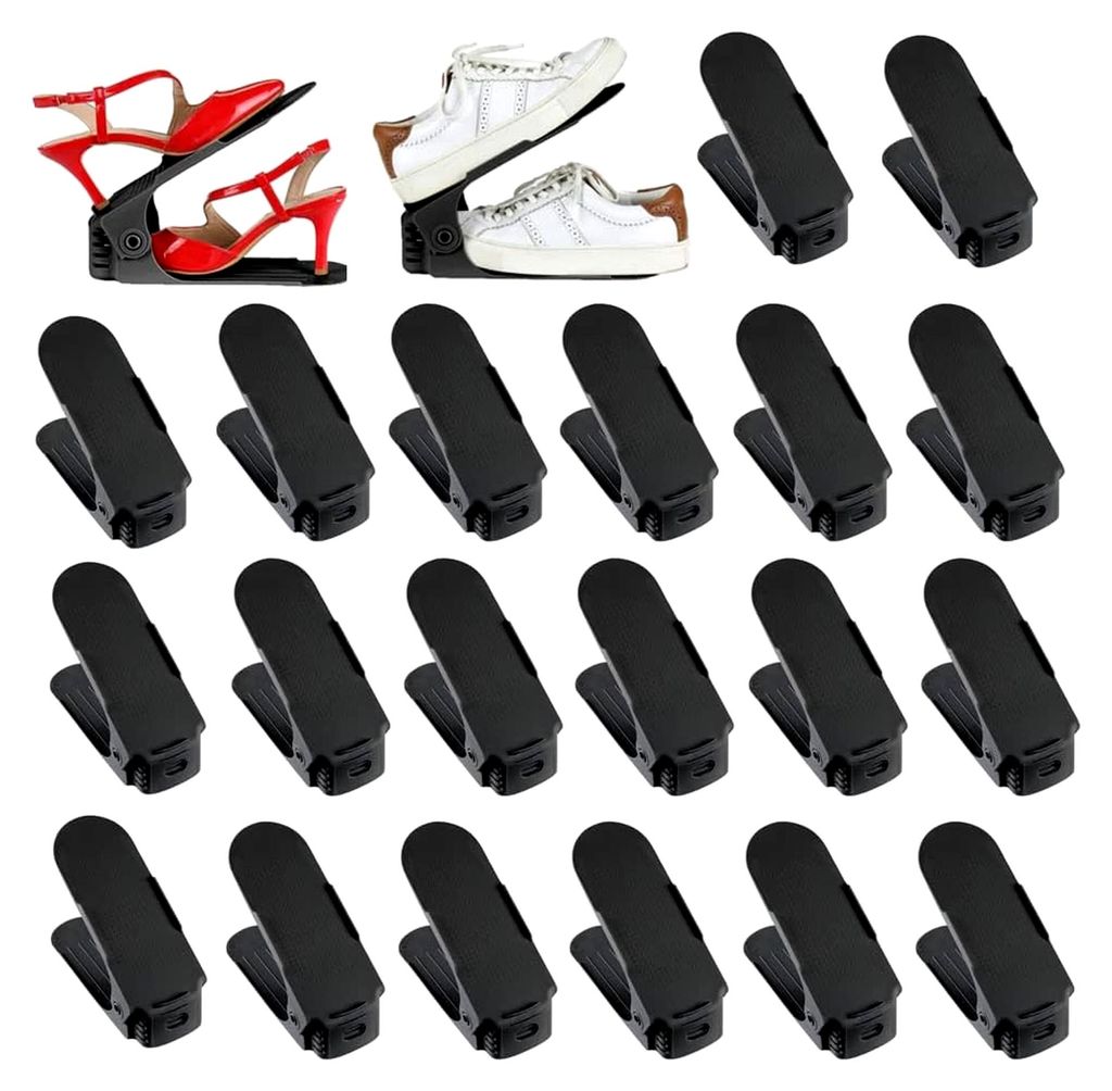 20 x Verstellbarer Schuhregal Schuhstapler Schuhaufbewahrung Schuhorganizer Schuhhalter Farbe: Schwarz
