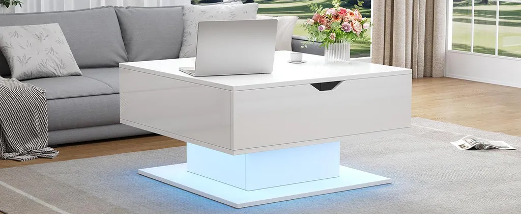 Table basse gain de place blanche avec rangement hydraulique