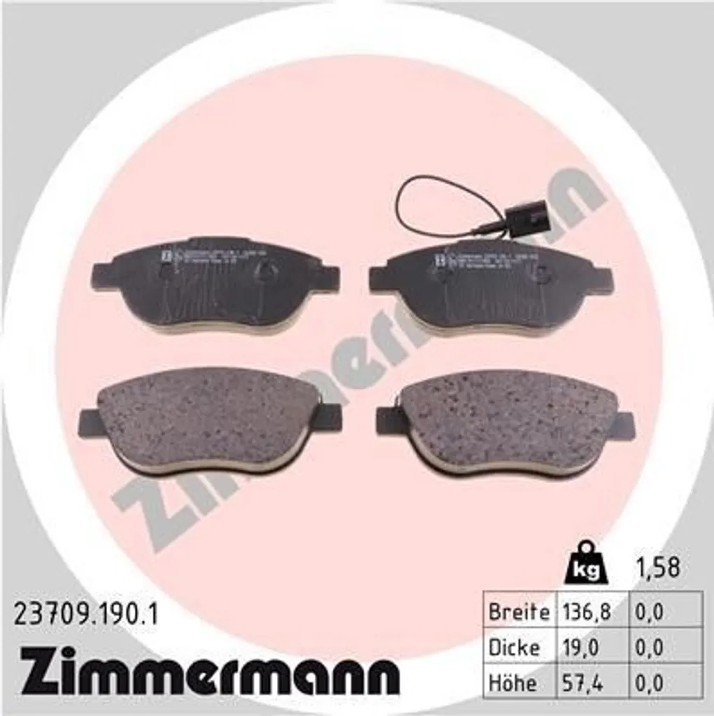 Plaquettes de Frein Zimmermann Haute Résistance pour Fiat Punto Evo