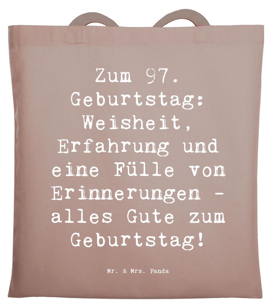 Mr. & Mrs. Panda Tote Bag Spruch 97. Geburtstag - Braun Pastell - Geschenk, Dankbarkeit, Schultasche, Happy Birthday, Liebe, baumwoll shopper, Eink...
