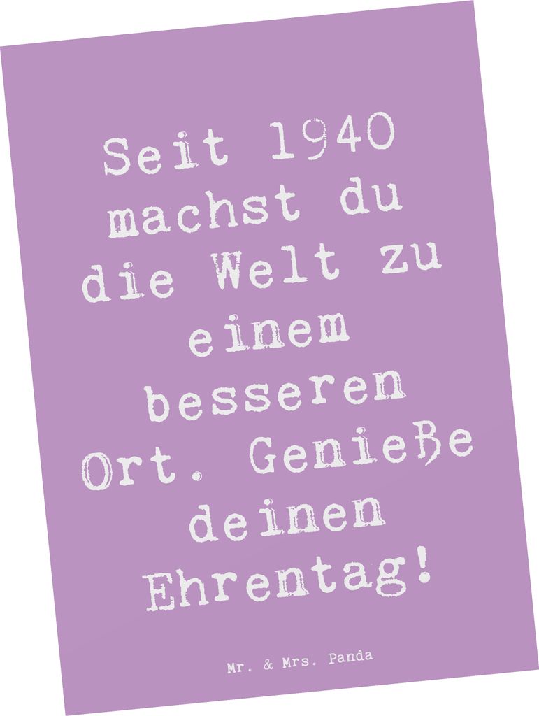 Mr. & Mrs. Panda Postkarte Spruch 1940 Geburtstag - Lavendeltraum - Geschenk, Ansichtskarte, Postkarten, Glückwunsch, Handgemachte Geschenke, Aner...