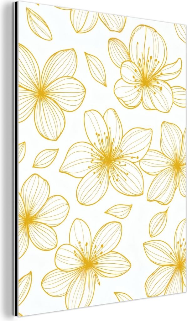 MuchoWow Wanddekoration Metall Metallbild Wandkunst 90x120 cm Blumen - Muster - Illustration - Gelb MuchoWow Aluminium Gemälde - Industrial
