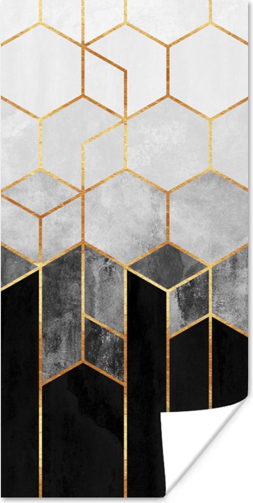 MuchoWow Poster Gold - Sechseck - Chic - Muster - Luxus 20x40 cm - Plakat - Foto