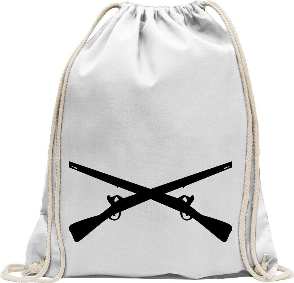 Kiwistar - Turnbeutel - weiss - gekreuzte Gewehre - Fun Rucksack Sport Beutel Gymsack Baumwolle mit Ziehgurt
