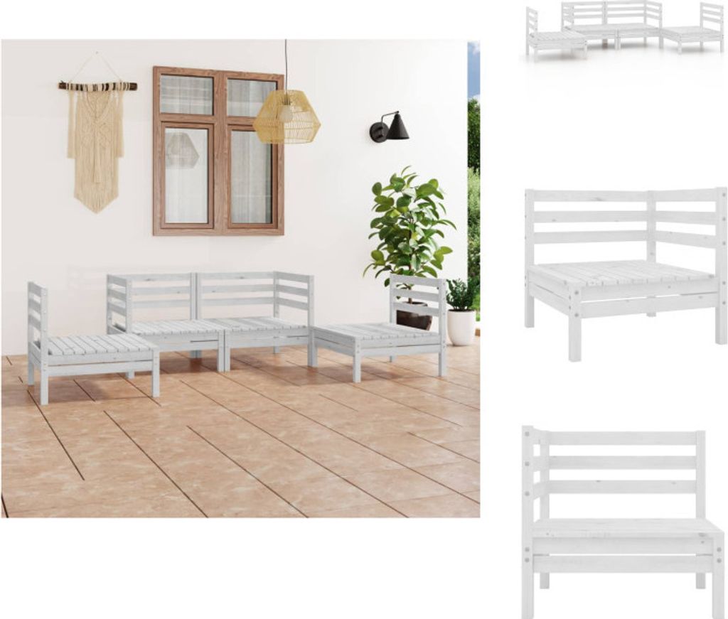 vidaXL 4-tlg. Garten-Lounge-Set Weiß Kiefer Massivholz - Gartenmöbel-Sets