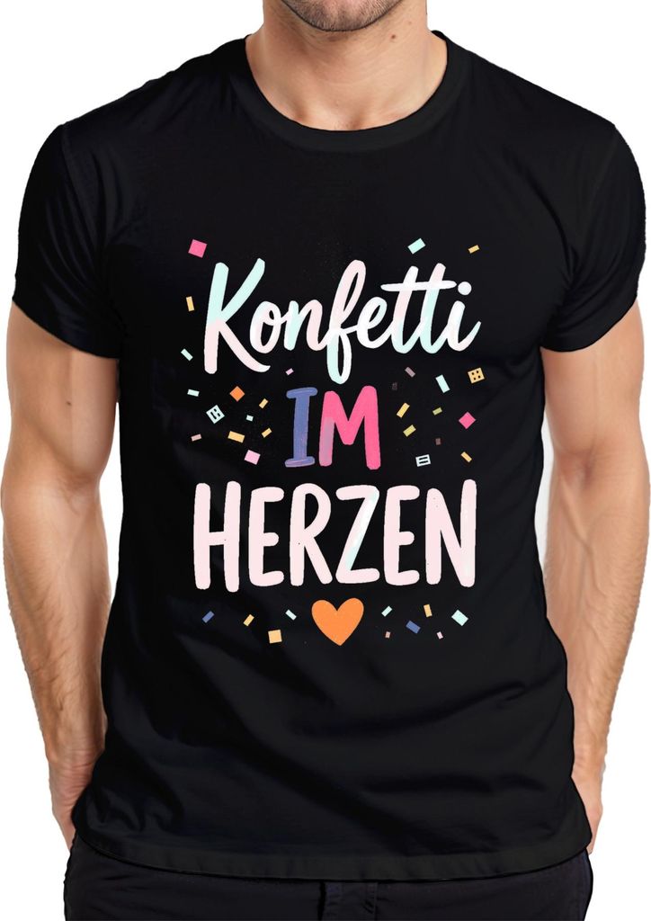 Konfetti im Herzen Fasching Köln Party Geschenk Pastell Karneval Herren T-Shirt, Schwarz, XL