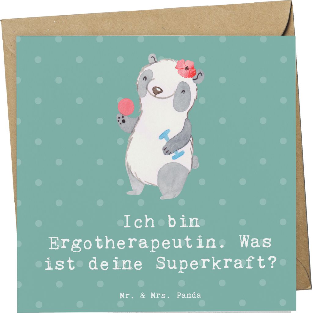 Mr. & Mrs. Panda Glückwunschkarte Super Ergotherapeutin - Meeresbrise - Geschenk, Ergotherapie, doppelkarte, Anerkennung, Grußkarte, faltkarte, K...