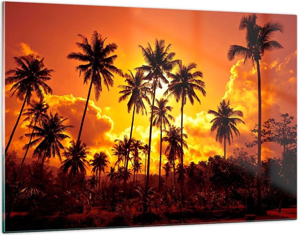 Bilder auf glas - Palmen Bäume Sonne - 120x80cm - Glasbilder - Wandbilder - Kunstdruck - zum Aufhängen bereit - Wanddekoration aus Glas - Glas Bi...