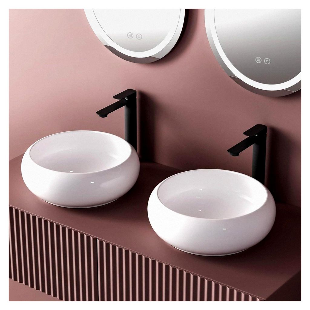 Rundes Keramik Aufsatzwaschbecken, 36 x 36 x 12 cm, Weiß, elegantes Design für Badezimmer und Gäste-WC