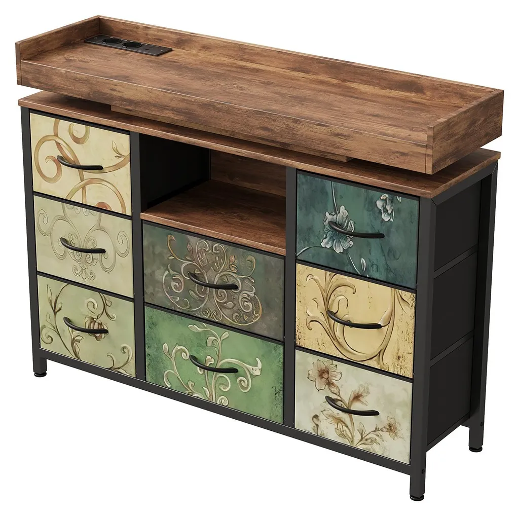 Commode 8 tiroirs avec prises intégrées pour ranger votre salon - 12