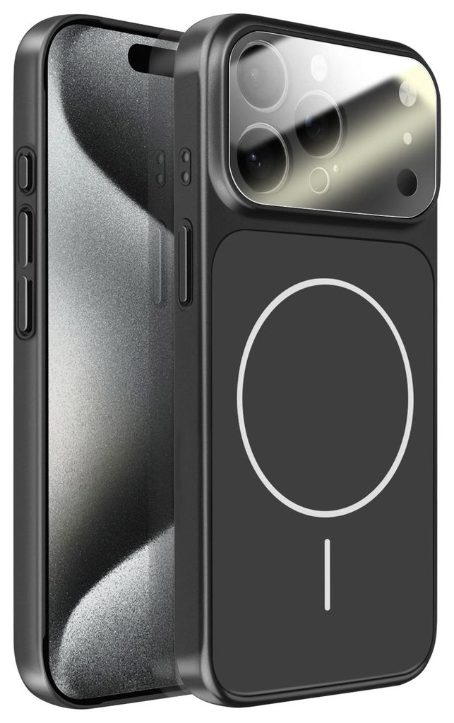 Avizar, MagSafe harte Schutzhülle mit Kamera-Schutzglas für iPhone 15 Pro, Schwarz