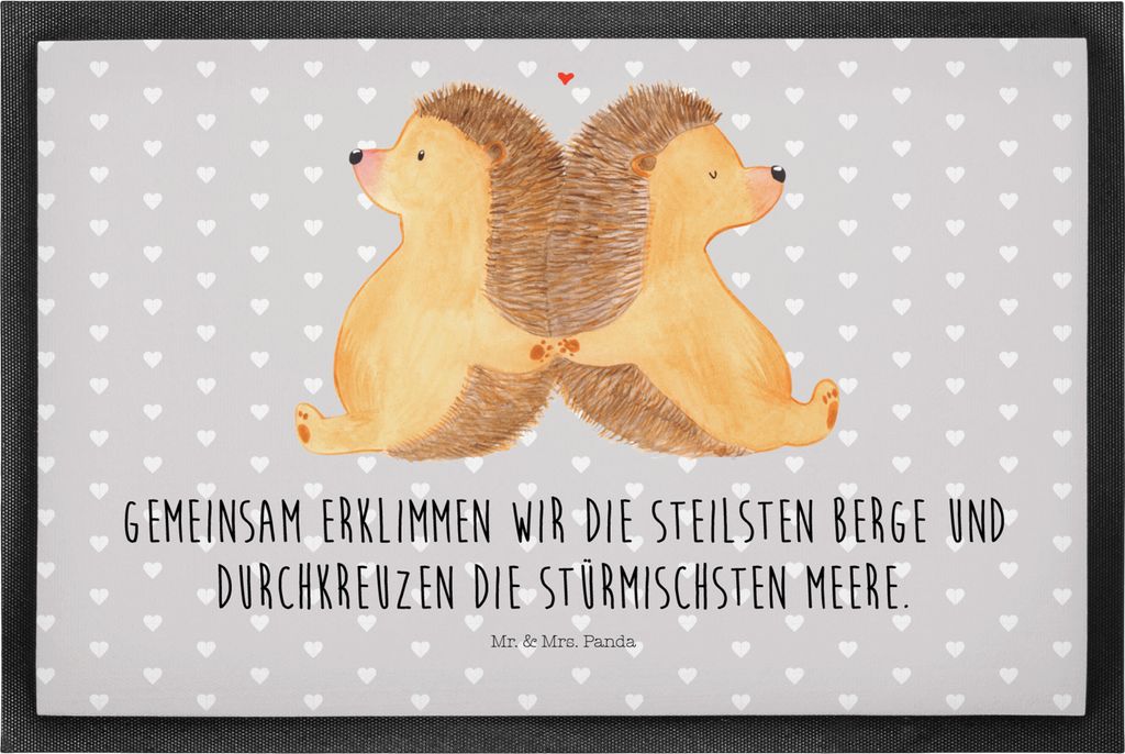 Mr. & Mrs. Panda Türmatte Igel händchenhaltend 50 x 75 cm - Grau Pastell - Geschenk, Schmutzfangmatte, Hochzeit, fußmatte, Jahrestag, Fussmatte,...