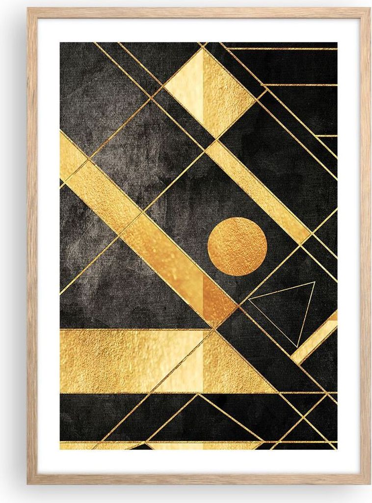 Gerahmtes Poster - Rahmen in heller Eiche - Golden Schwarz Figuren - 50x70 cm - Wand Bild - Wanddeko - Wandbilder - Kunstposter - Wandposter - Bild...