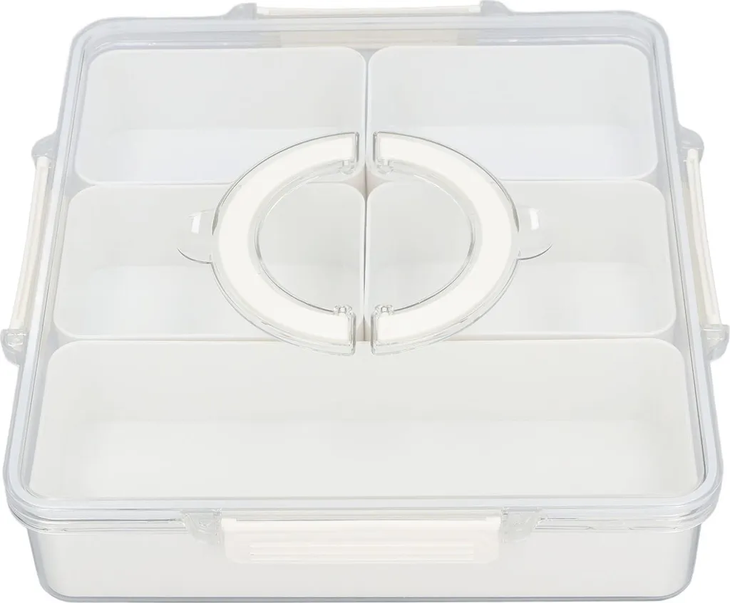 Vassoio Antipasti 5 Scomparti con Manico e Coperchio Ermetico Bianco - 2