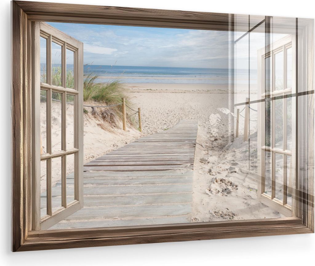 MuchoWow Glasbilder - Bilder auf Wandbild - Foto auf Glas Durchblick - Strand - Dünen - Weg - Landschaft 90x60 cm Wanddekoration aus Glas - Acrylg...
